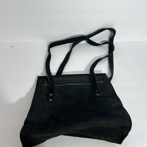 Franchi Black Suede Buckle Front Square Flap Double Handle Shoulder Bag - Picture 4 of 7